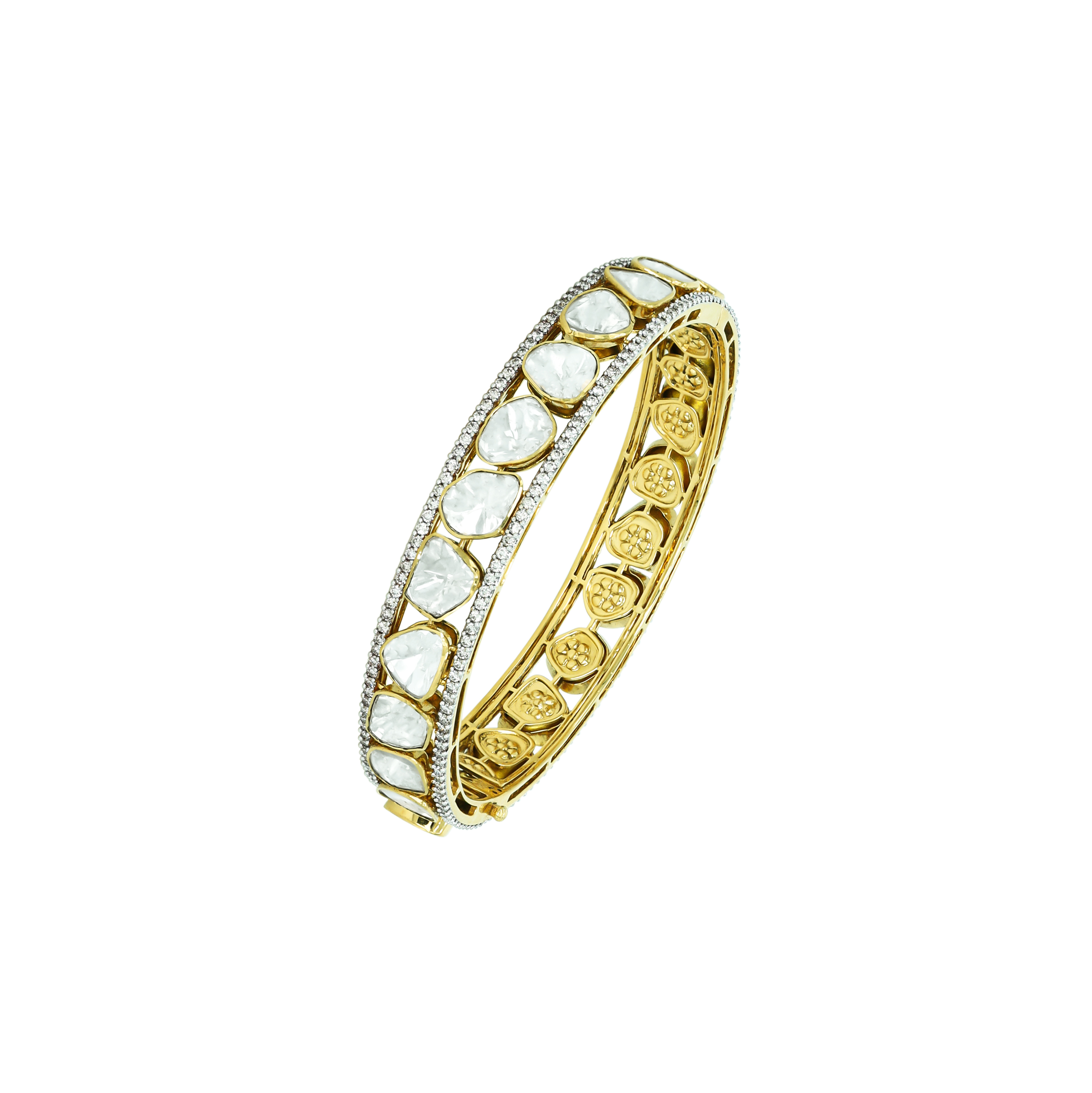 Linear Polki Bangle with Full-Cut Diamond Borders